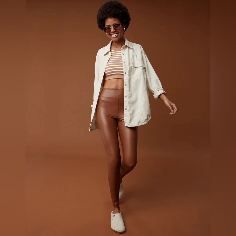 OFFLINE By Aerie Real Luxe Faux Leather Legging in Horizon Brown Size Medium